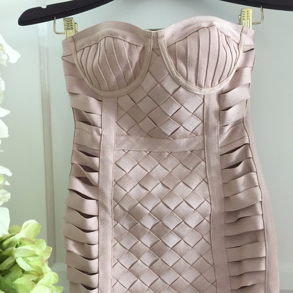 NEW! DESIGNER COUTURE PINK BANDAGE STRAPLESS DRESS - Picture 5 of 16